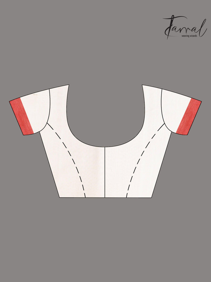 Ivory White Muslin Silk Handwoven Needlework Jamdani Saree Temple Border blouse