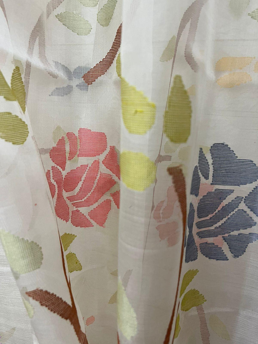 Ivory lavender rose dream muslin silk handwoven jamdani saree - Tamal Boutique