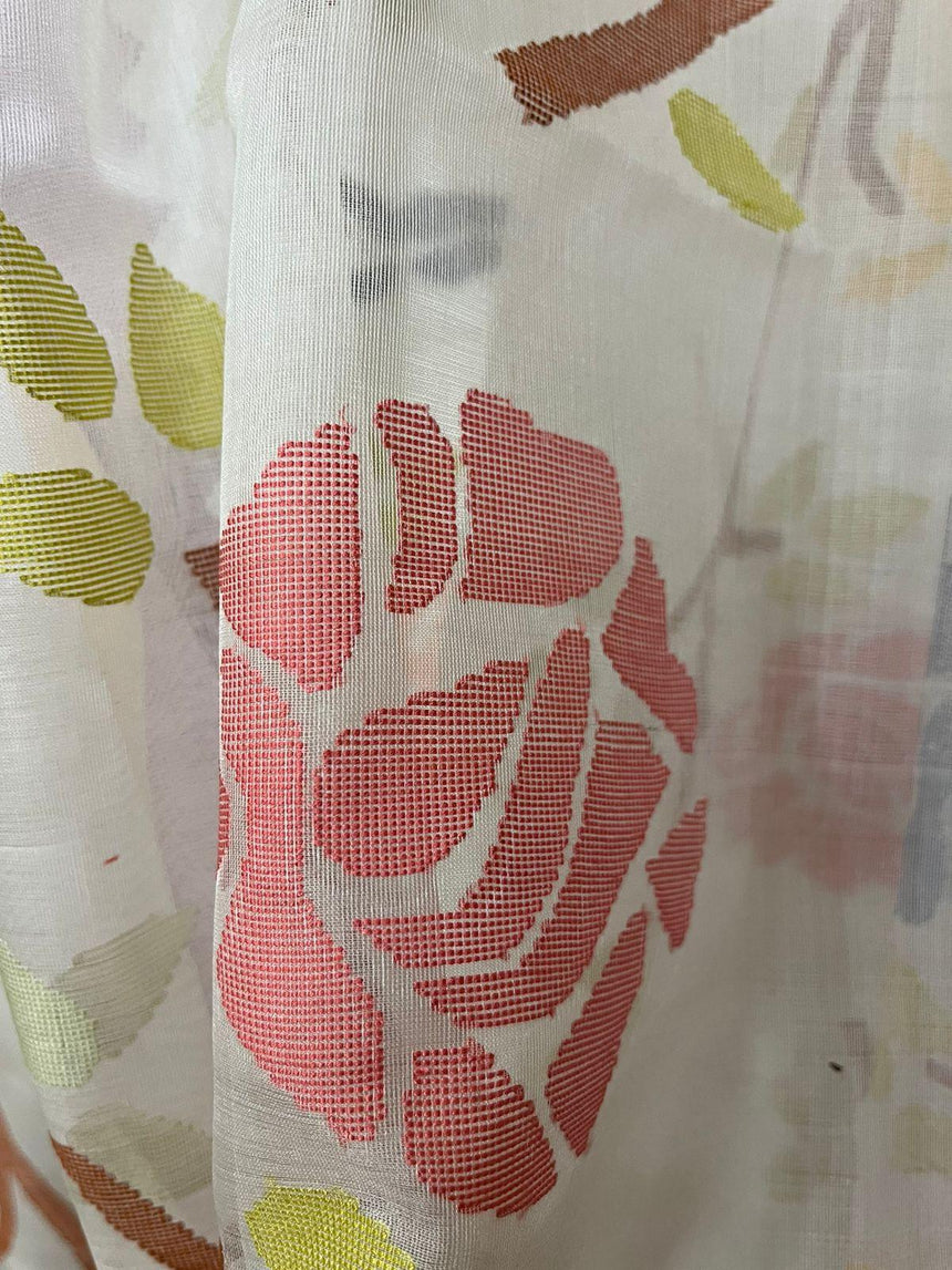 Ivory lavender rose dream muslin silk handwoven jamdani saree - Tamal Boutique