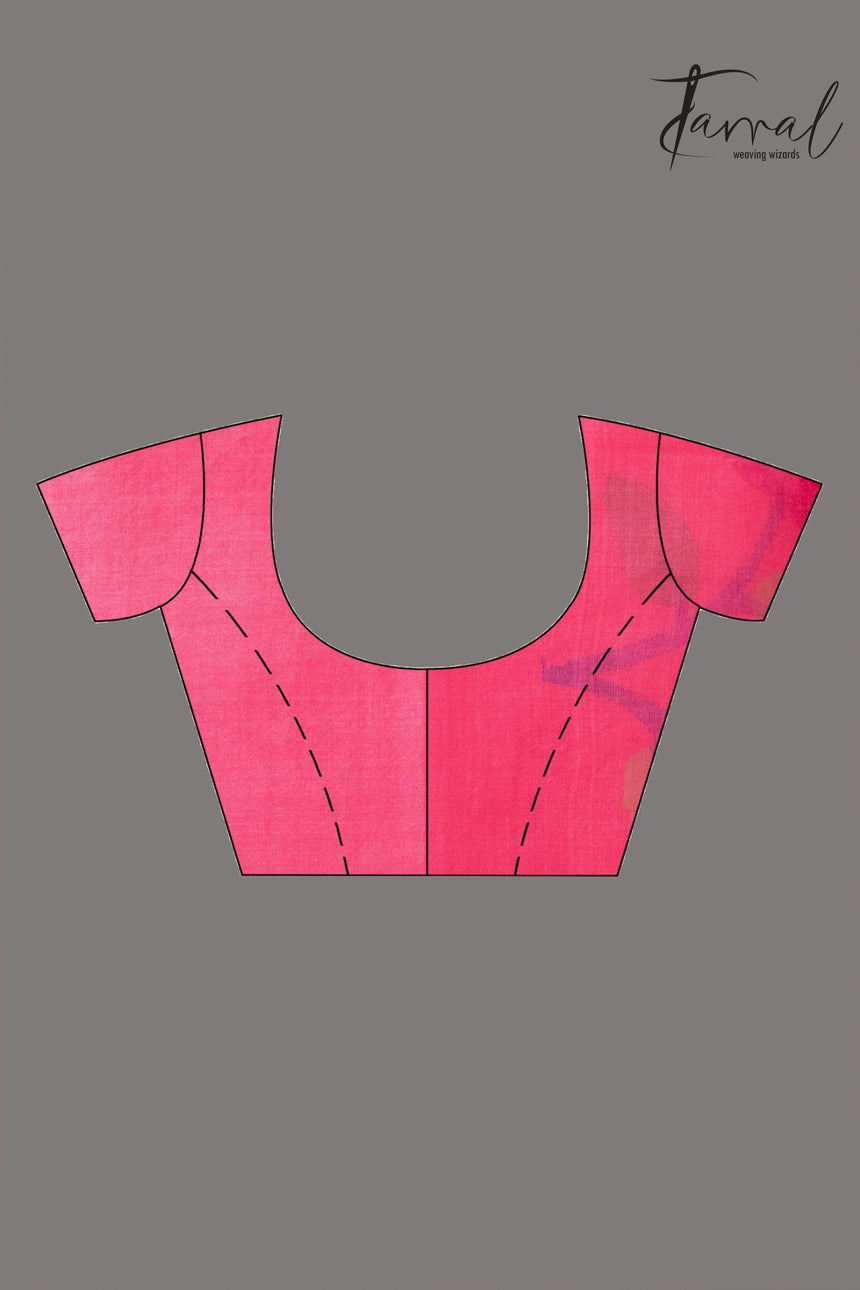 Kasmiri pink allover floral handwoven muslin silk jamdani saree blouse