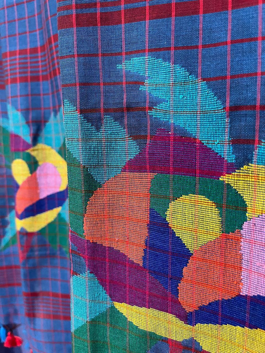 Krishna nil rose motifs checks kurti & dupatta cotton handwoven jamdani set - Tamal Boutique