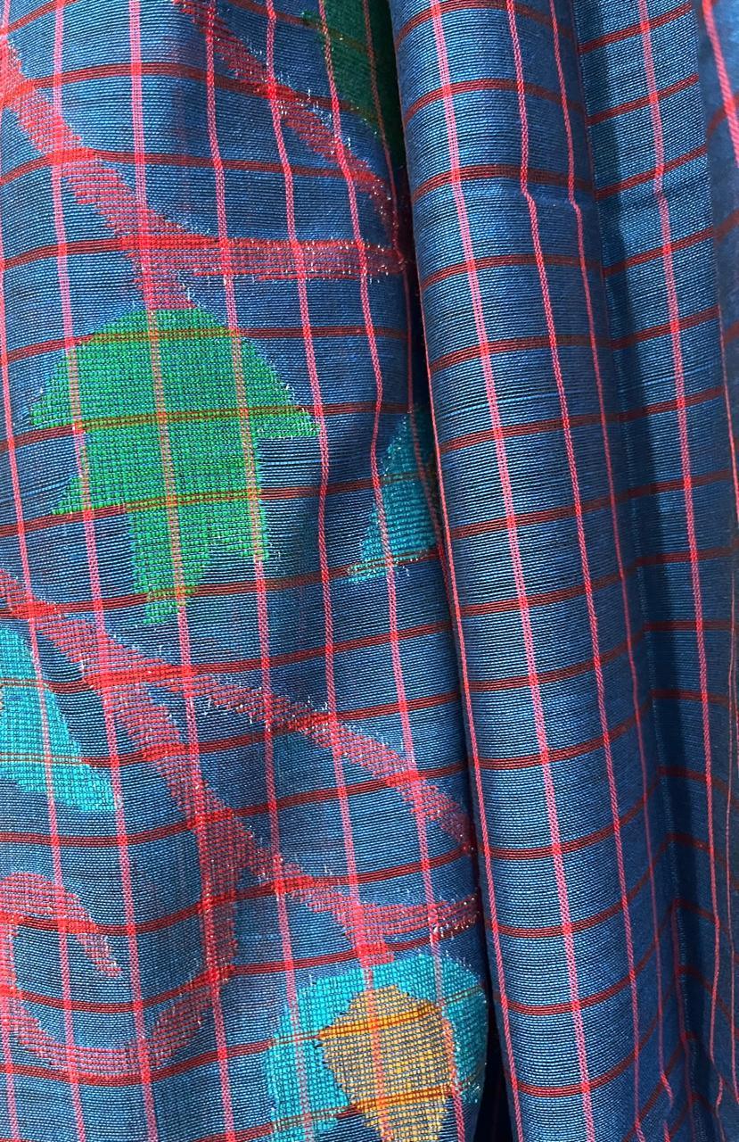 Krishna nil rose motifs checks kurti & dupatta cotton handwoven jamdani set - Tamal Boutique