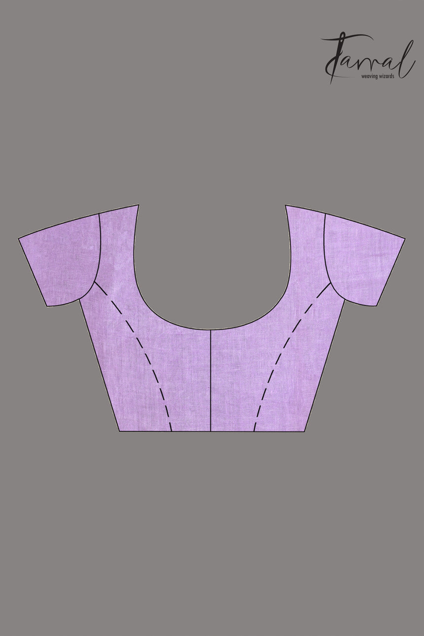 Lavemder with golden zari stripe pallu linen handloom saree