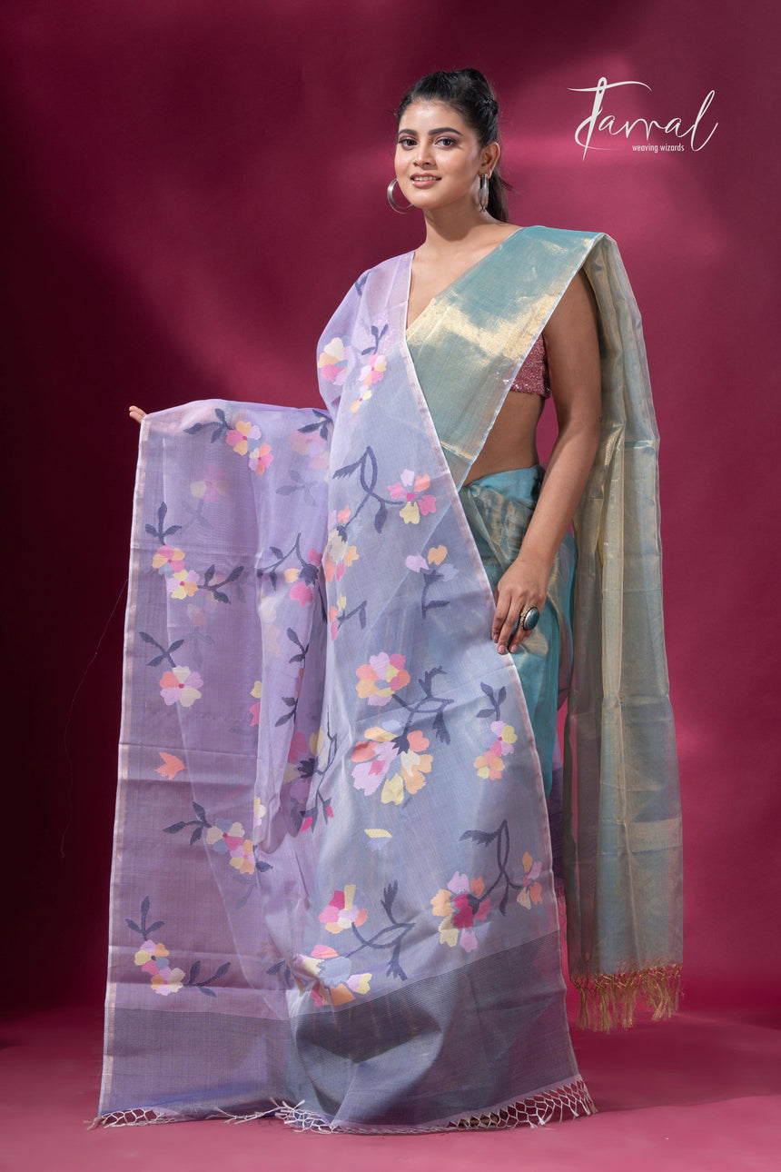Lavender floral handwoven muslin silk jamdani dupatta1
