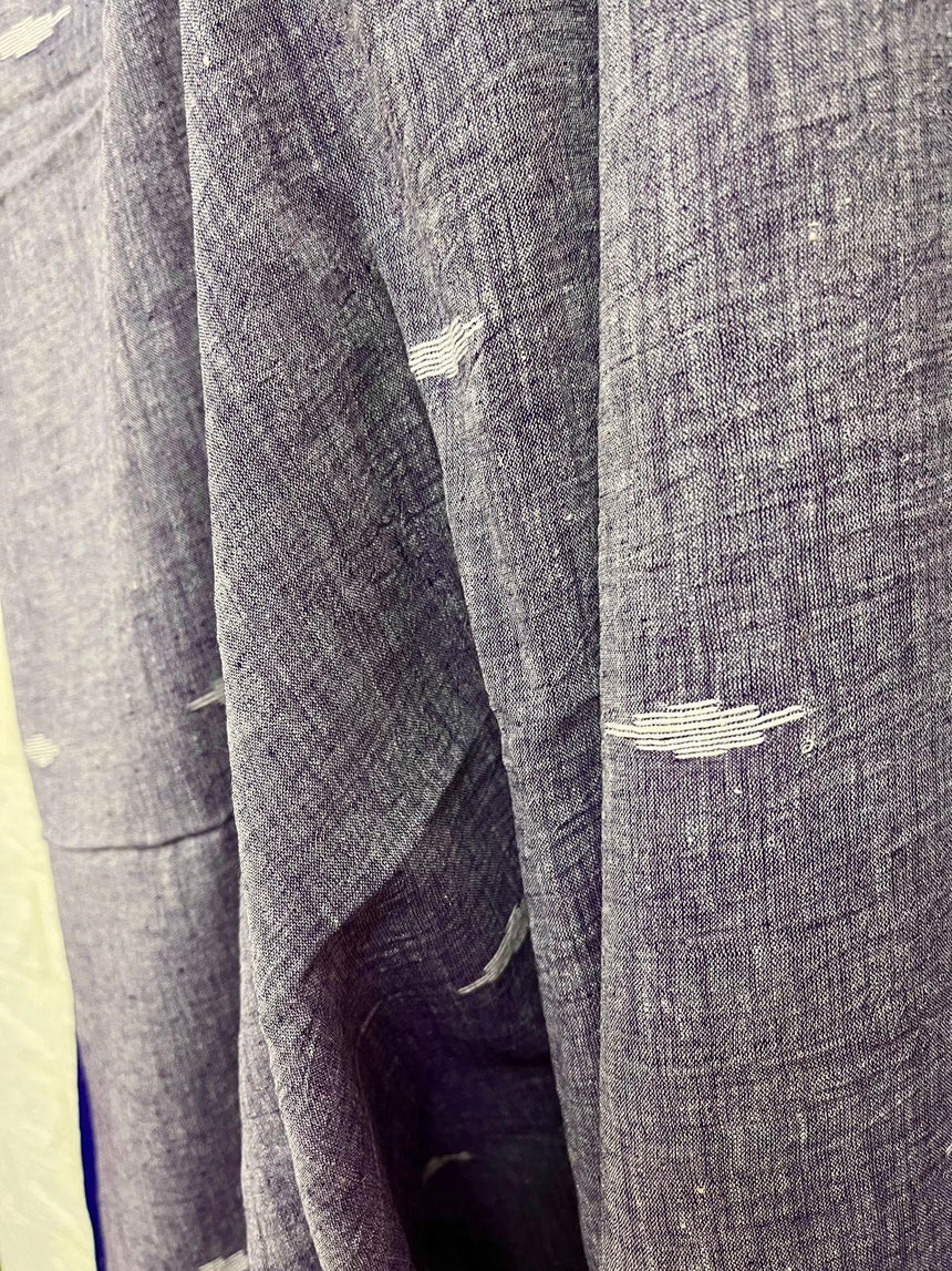 Lavender with blue fish motifs cotton handwoven jamdani saree