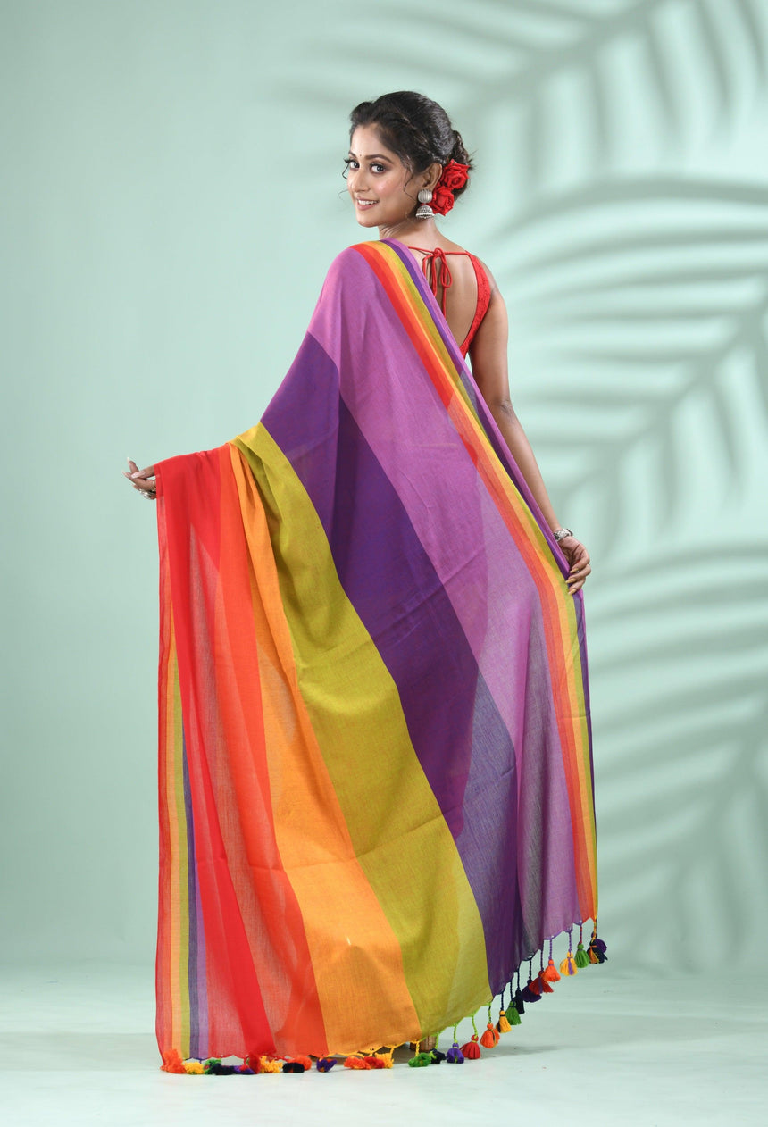 Lavender with multicolour pure mul cotton handloom saree