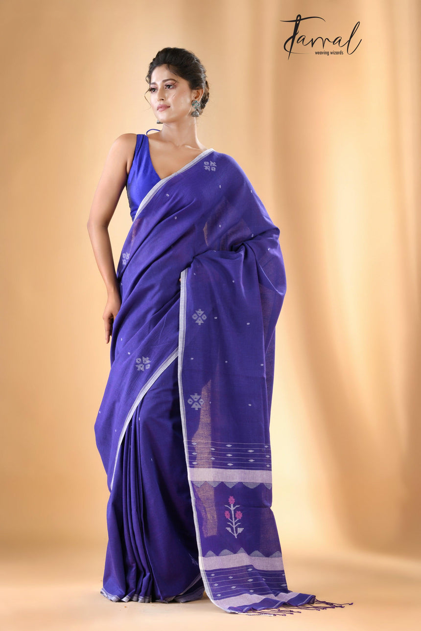 Lavender with tree pallu pure cotton handwoven jamdani saree
