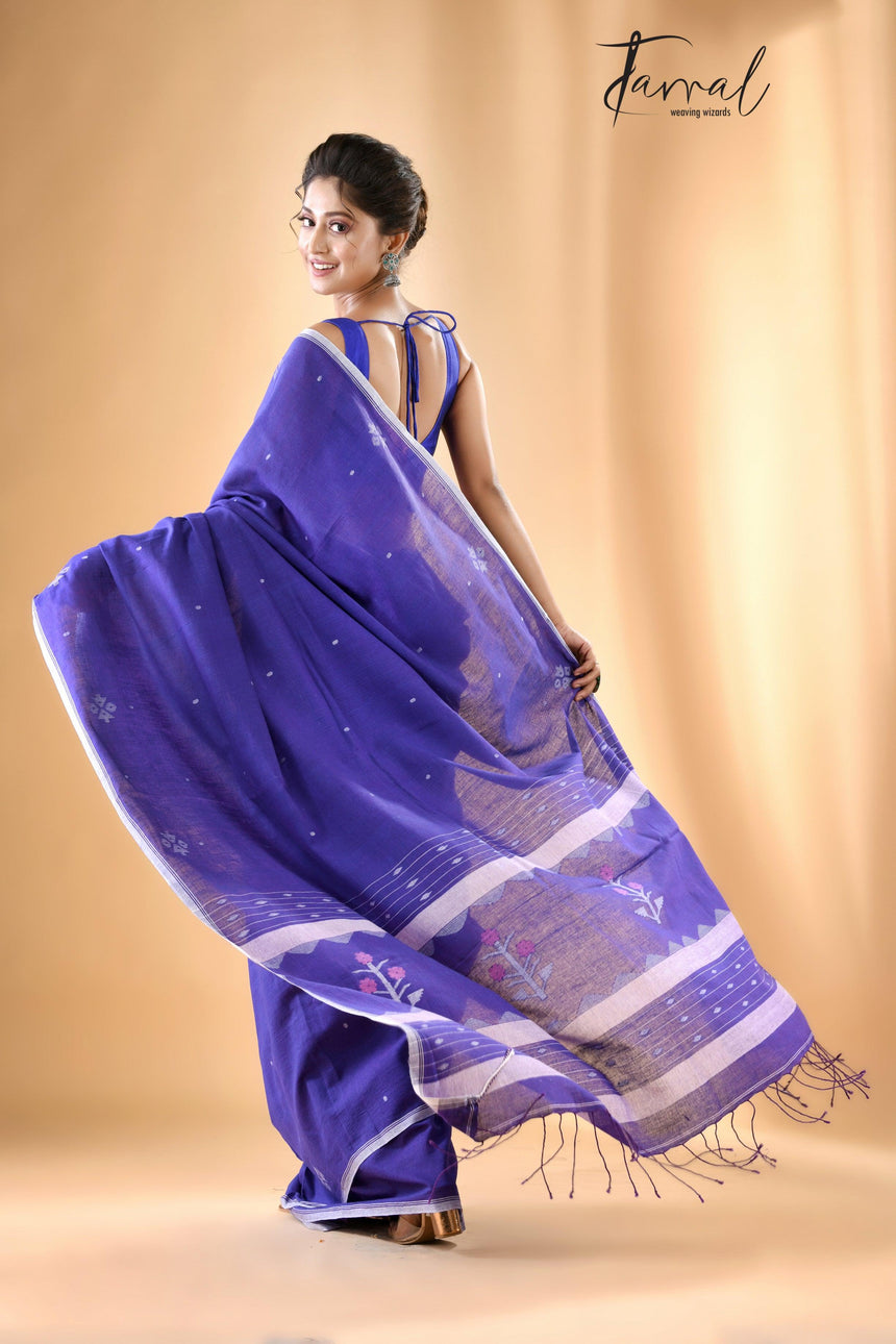 Lavender with tree pallu pure cotton handwoven jamdani saree