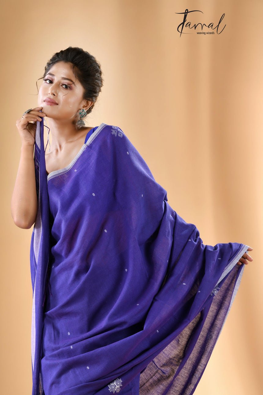 Lavender with tree pallu pure cotton handwoven jamdani saree