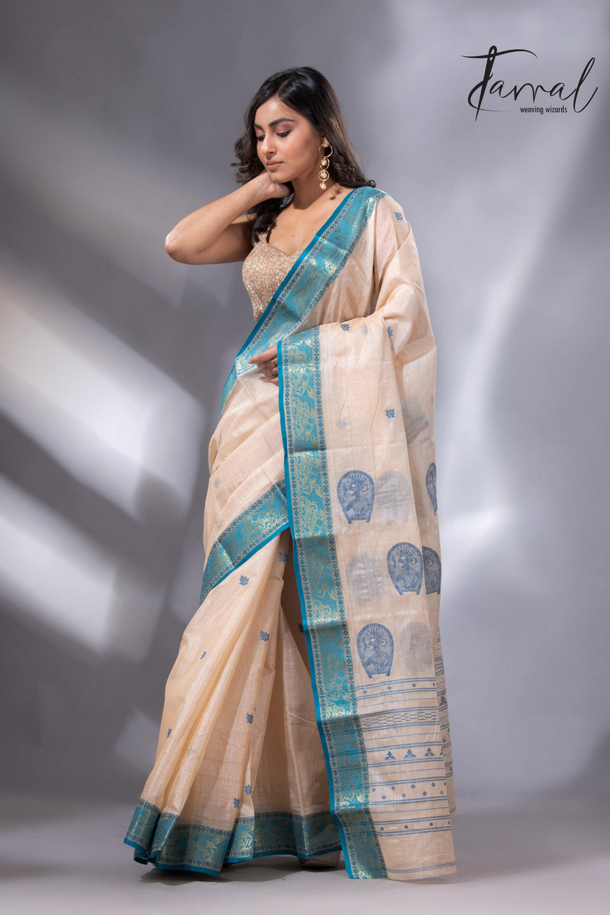Light Cream Tangail Tussar Handloom Saree with Firoza2
