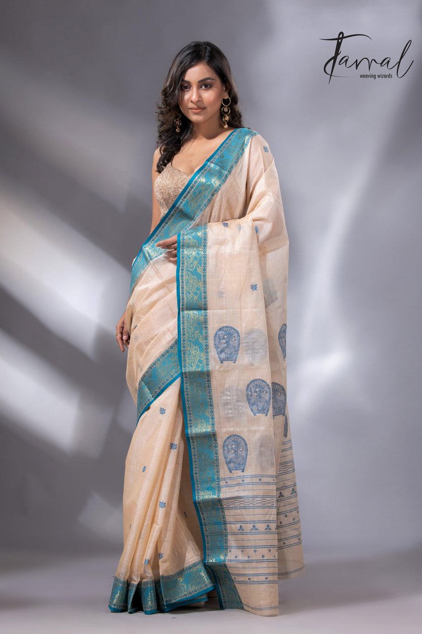 Light Cream Tangail Tussar Handloom Saree with Firoza3