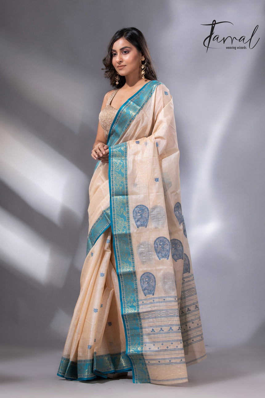 Light Cream Tangail Tussar Handloom Saree with Firoza4
