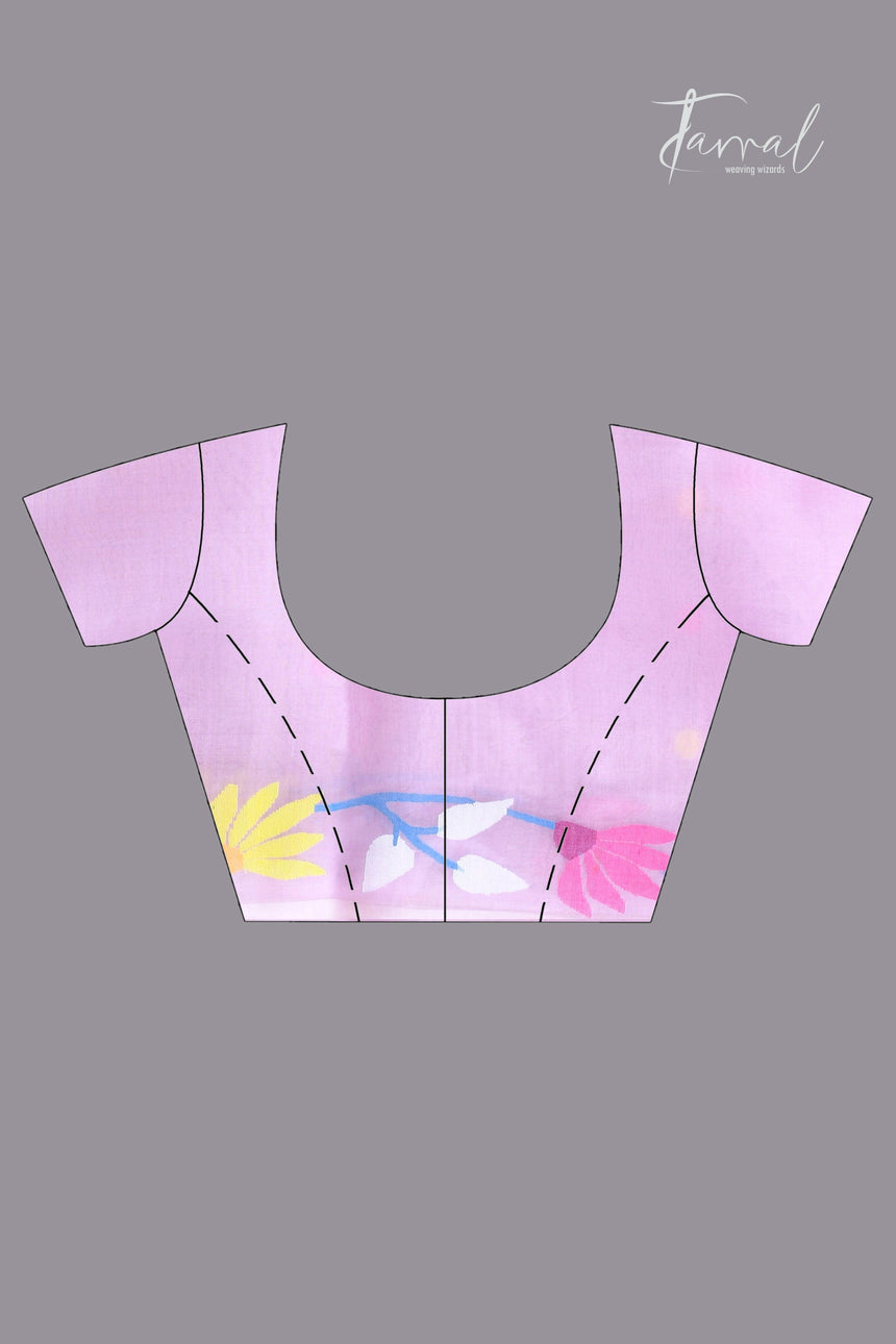 Light Pink floral motifs handwoven muslin silk jamdani saree blouse