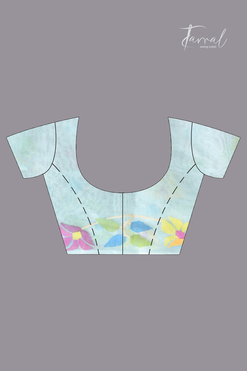 Light Sea Green Floral Delight allover Handwoven Jamdani Saree blouse