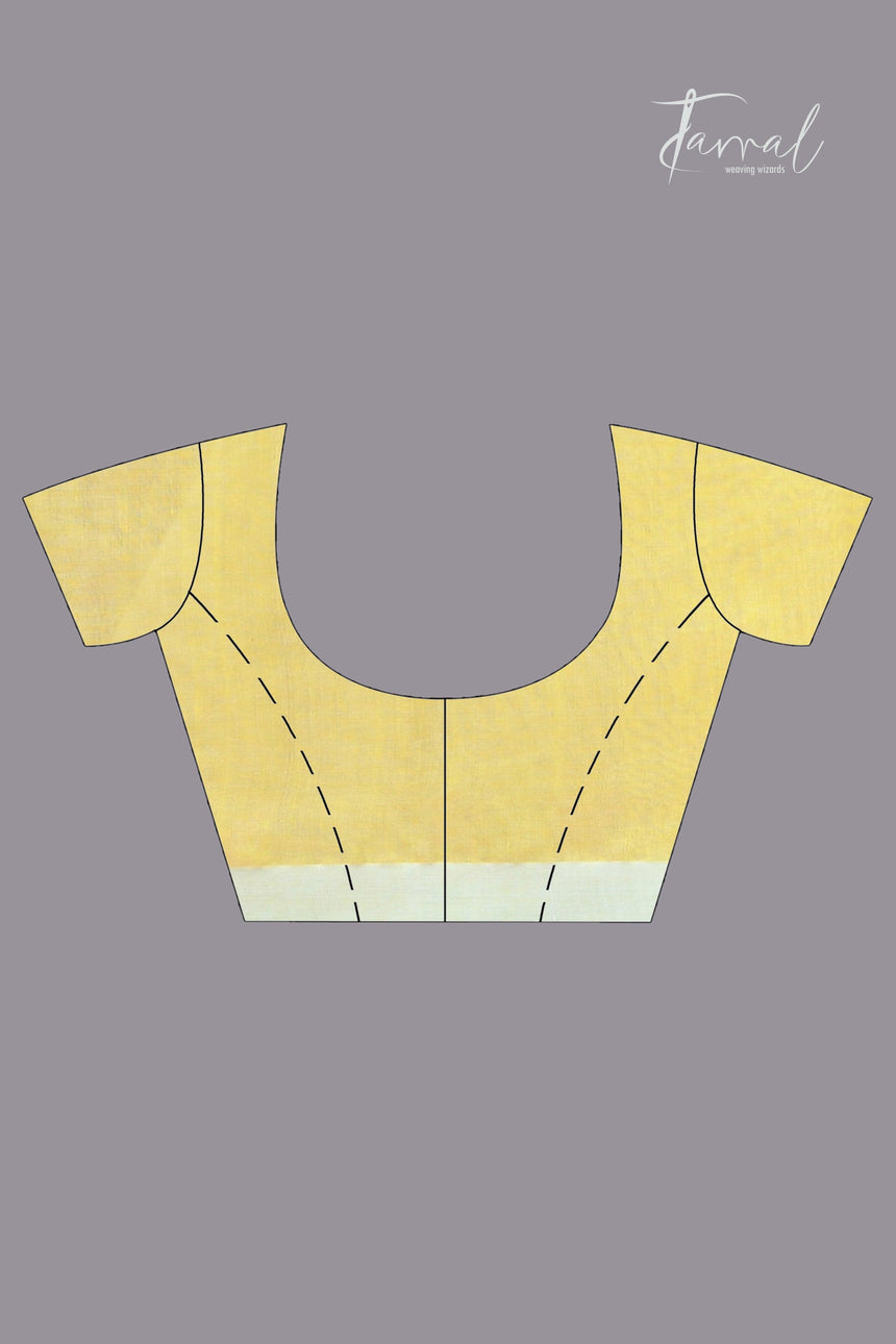 Light lemon yellow pure organza silk handwoven jamdani saree blouse