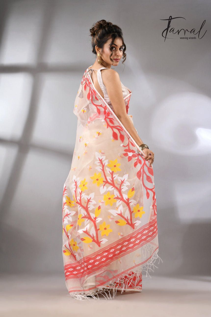 jamdani saree, jamdani, handloom, handwoven, saree, silk, dhakai, weaving, kolkatasaree, tamalboutique