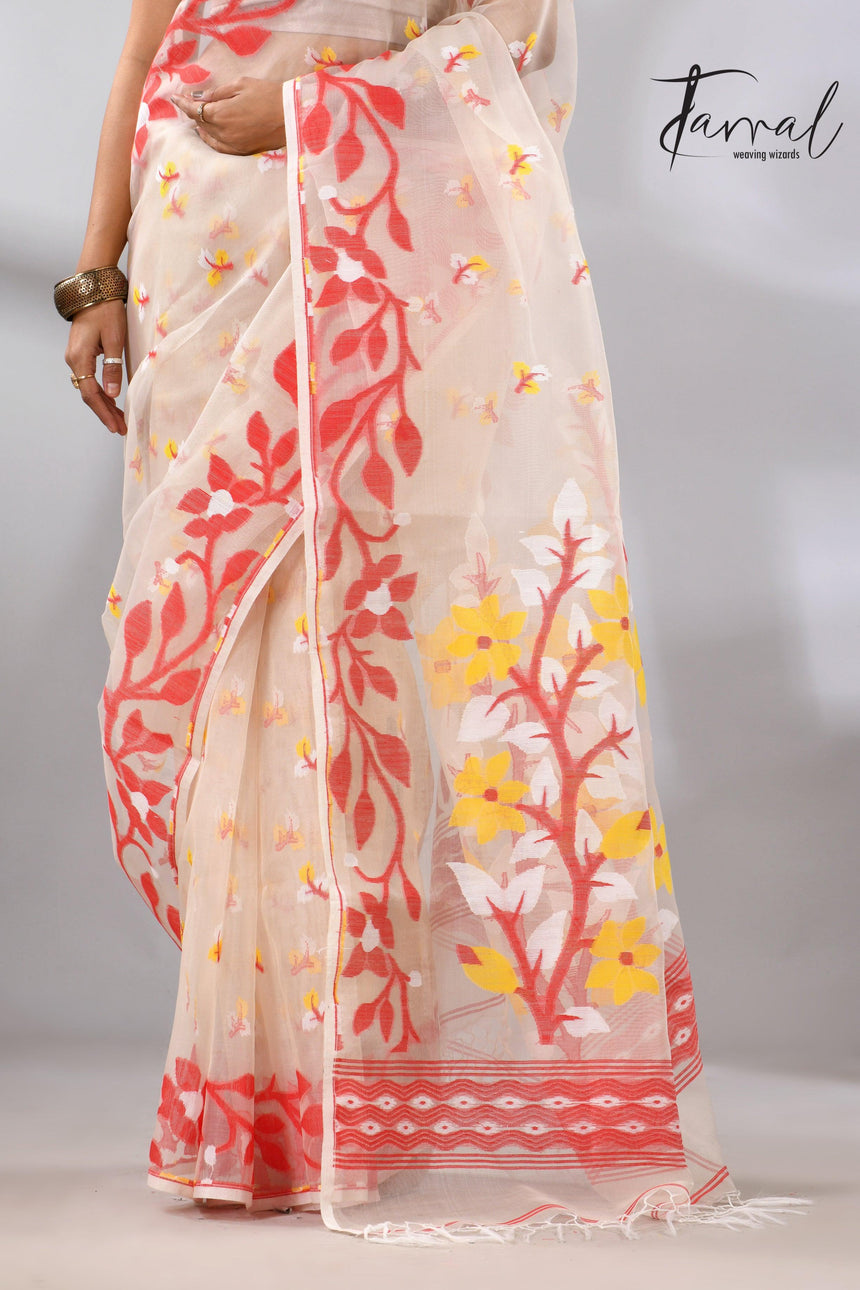 jamdani saree, jamdani, handloom, handwoven, saree, silk, dhakai, weaving, kolkatasaree, tamalboutique