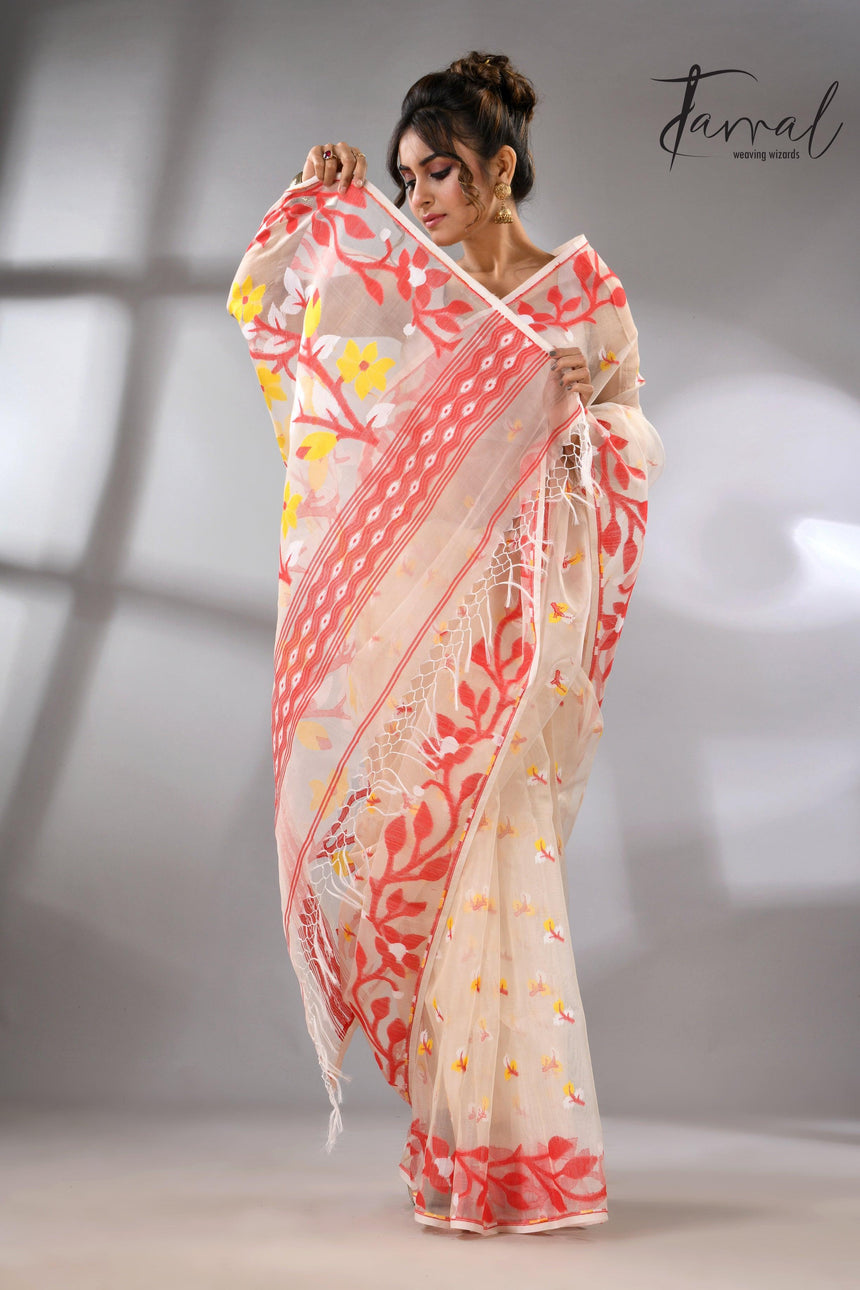 jamdani saree, jamdani, handloom, handwoven, saree, silk, dhakai, weaving, kolkatasaree, tamalboutique