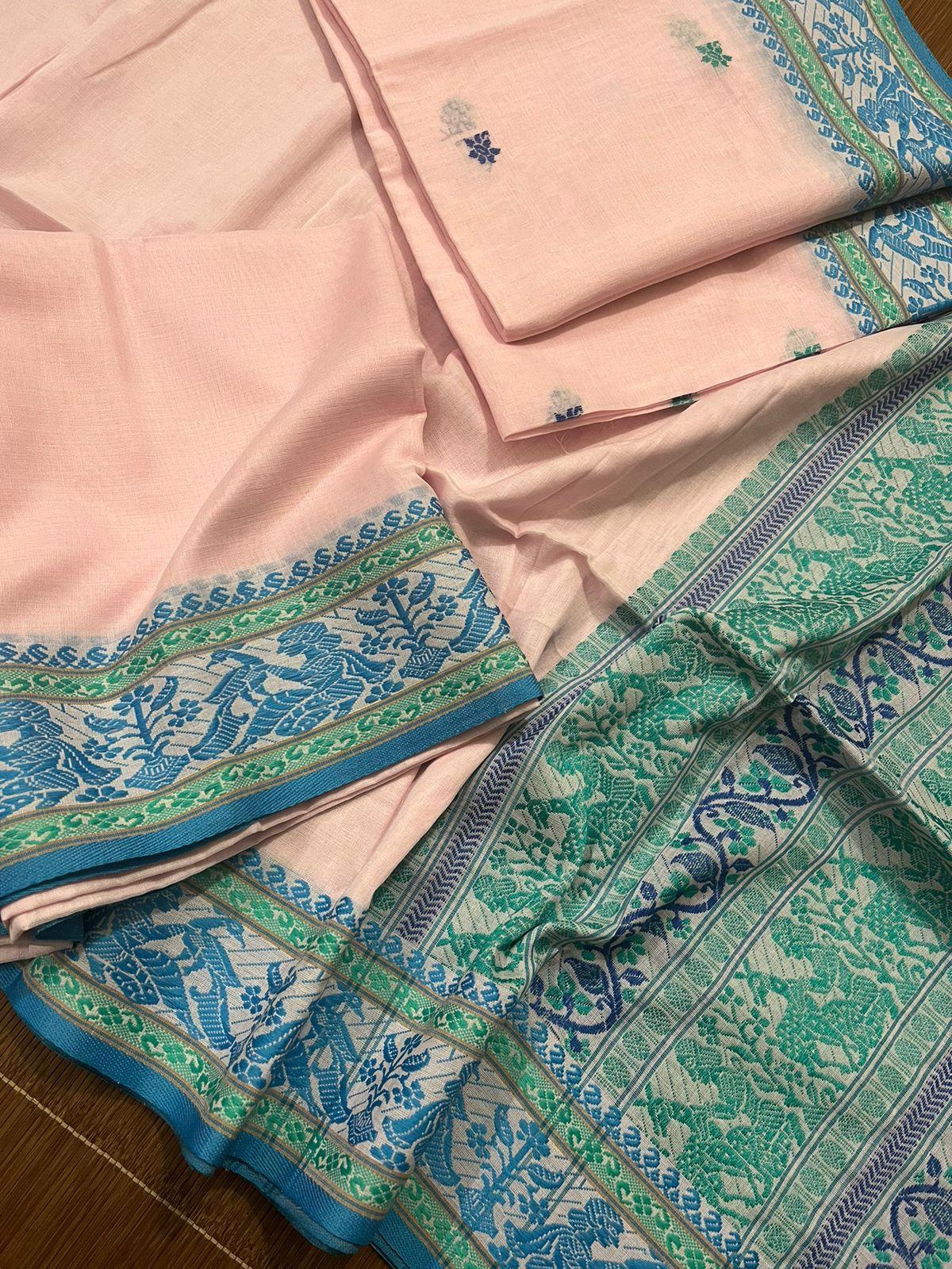 Light pink cotton baluchari kurti 3 piece set - Tamal Boutique