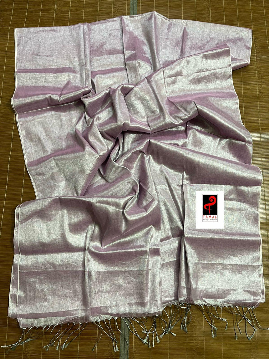 Light pink tissue handloom saree with blouse piece - Tamal Boutique