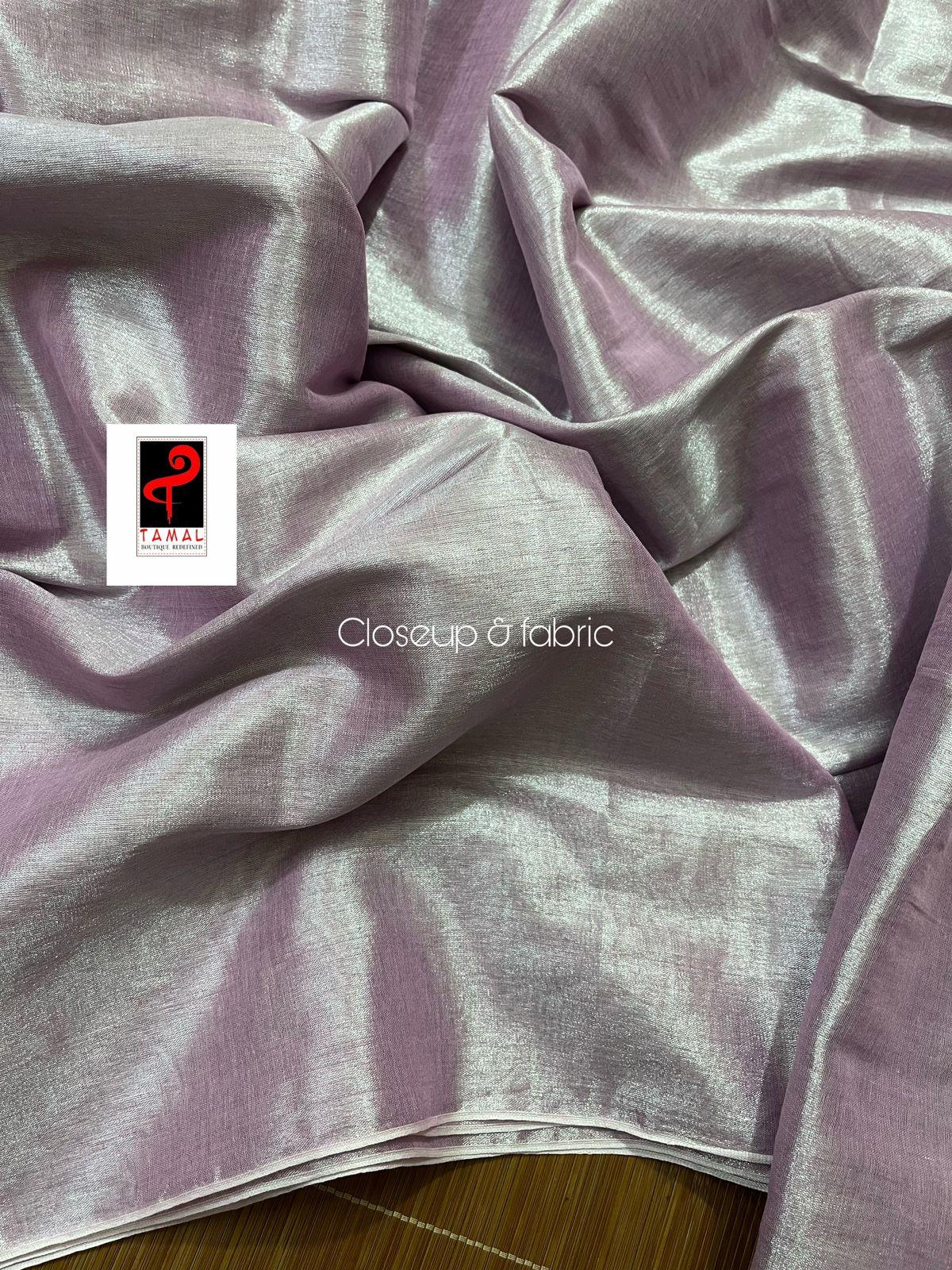 Light pink tissue handloom saree with blouse piece - Tamal Boutique