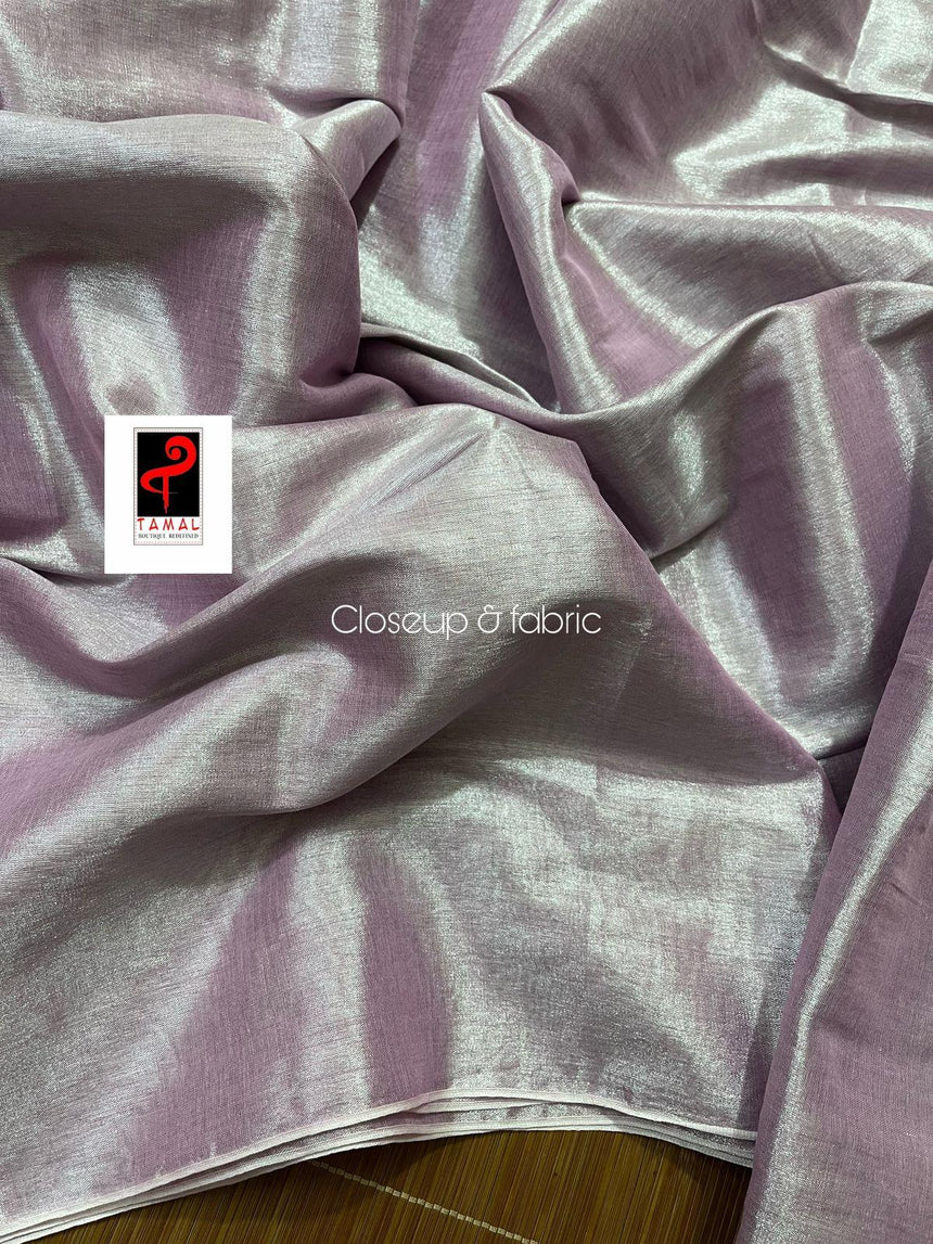 Light pink tissue handloom saree with blouse piece - Tamal Boutique