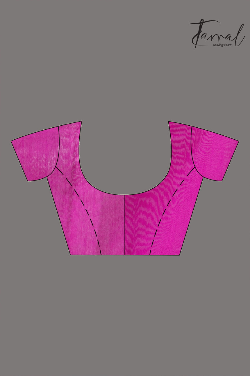 Light pink with rani golden lotus pallu matka silk handwoven jamdani saree - Tamal Boutique