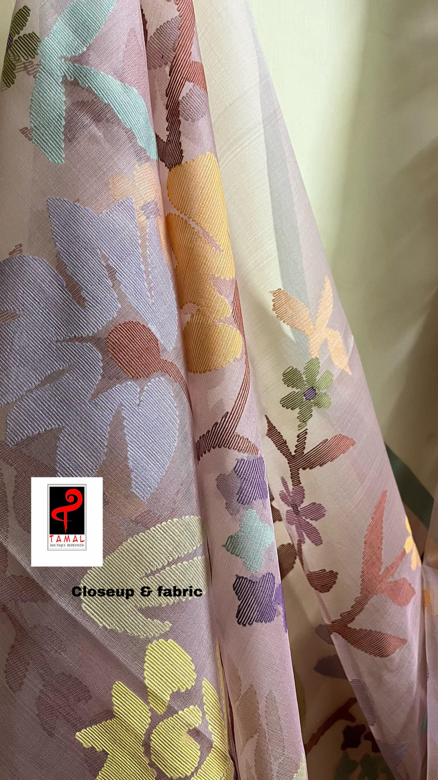 Light pink with multi colour allover floral handwoven jamadani saree in muslin silk - Tamal Boutique