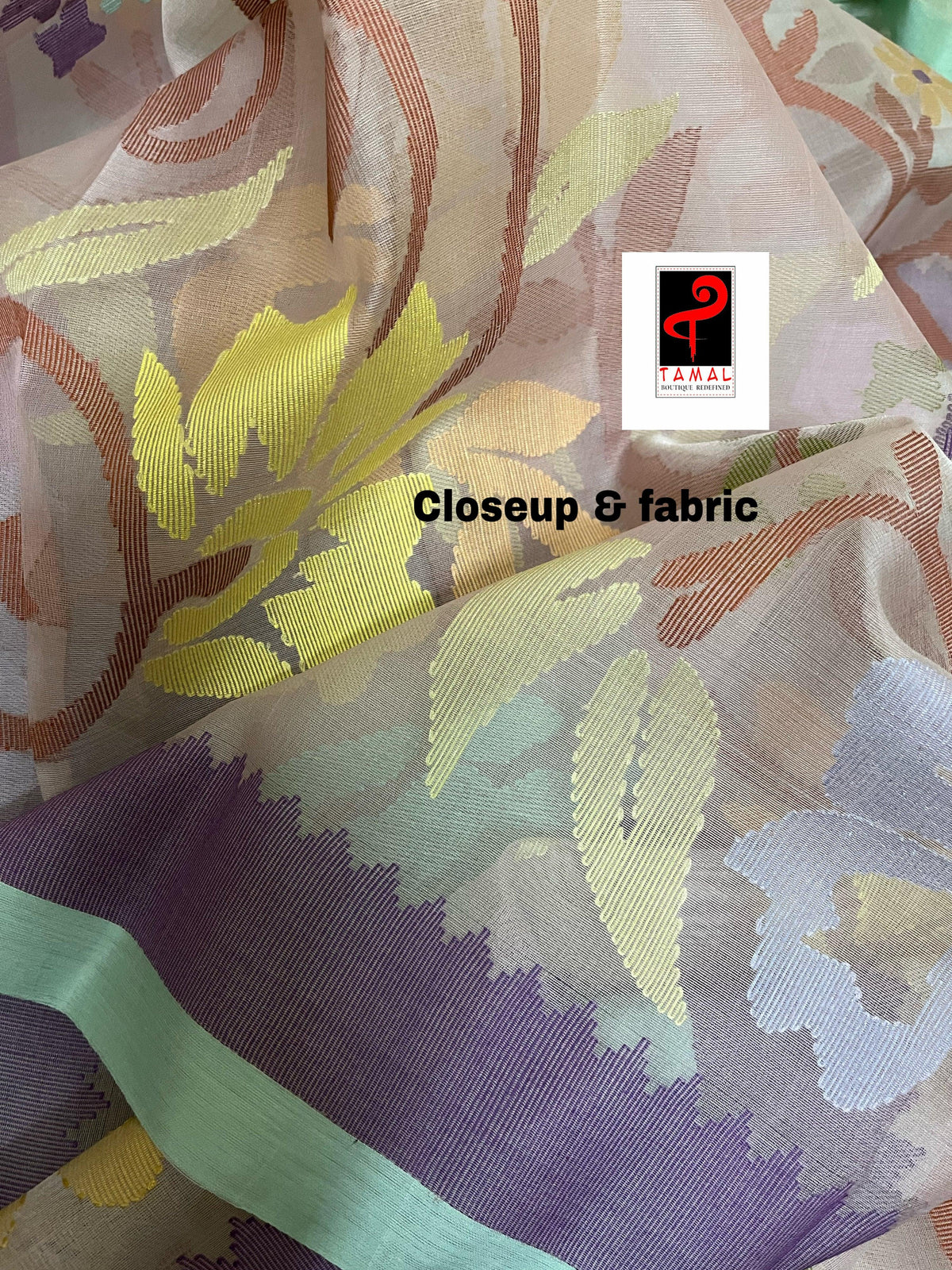 Light pink with multi colour allover floral handwoven jamadani saree in muslin silk - Tamal Boutique