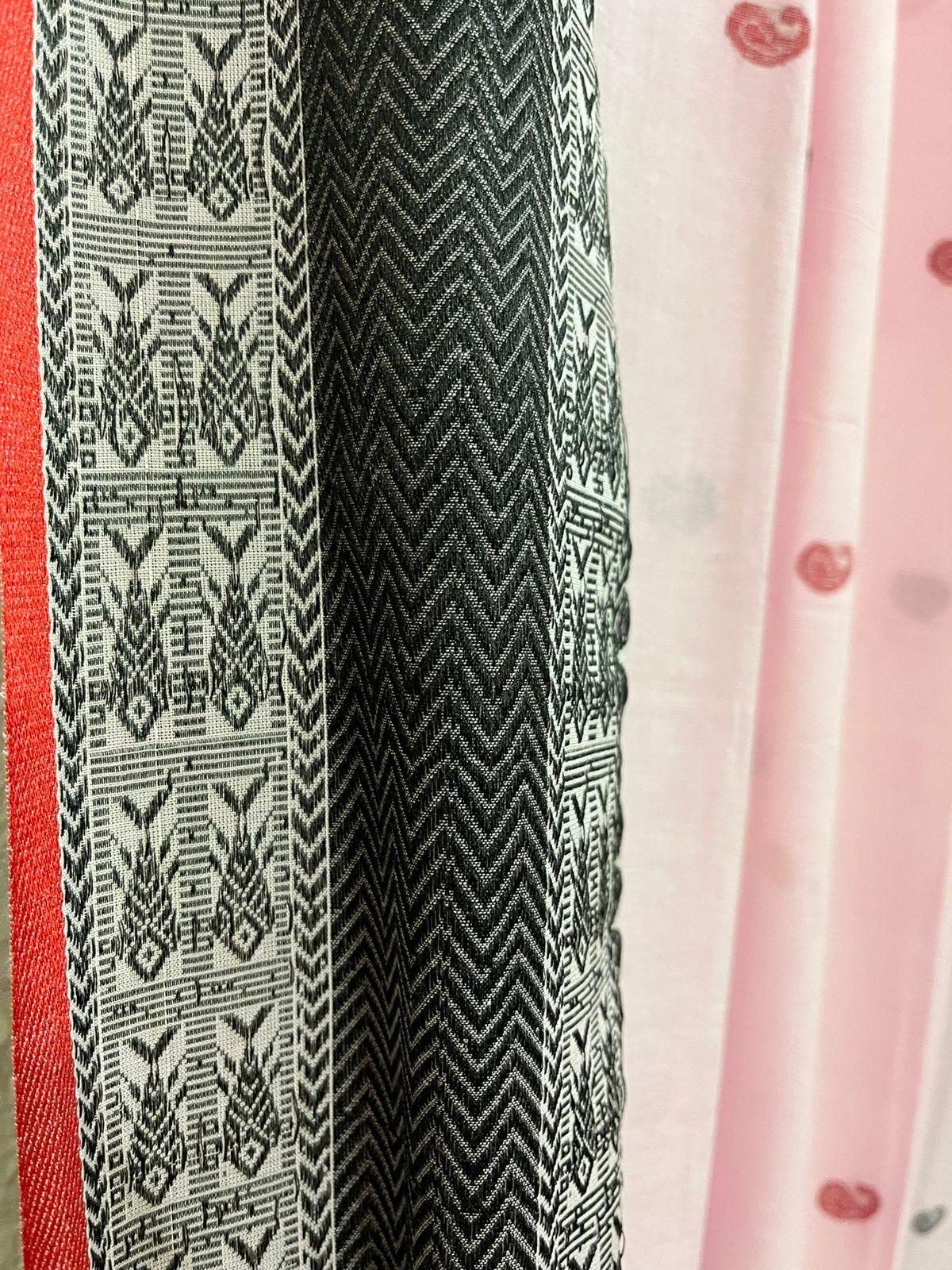 Light pink with red & black border handloom pure cotton saree