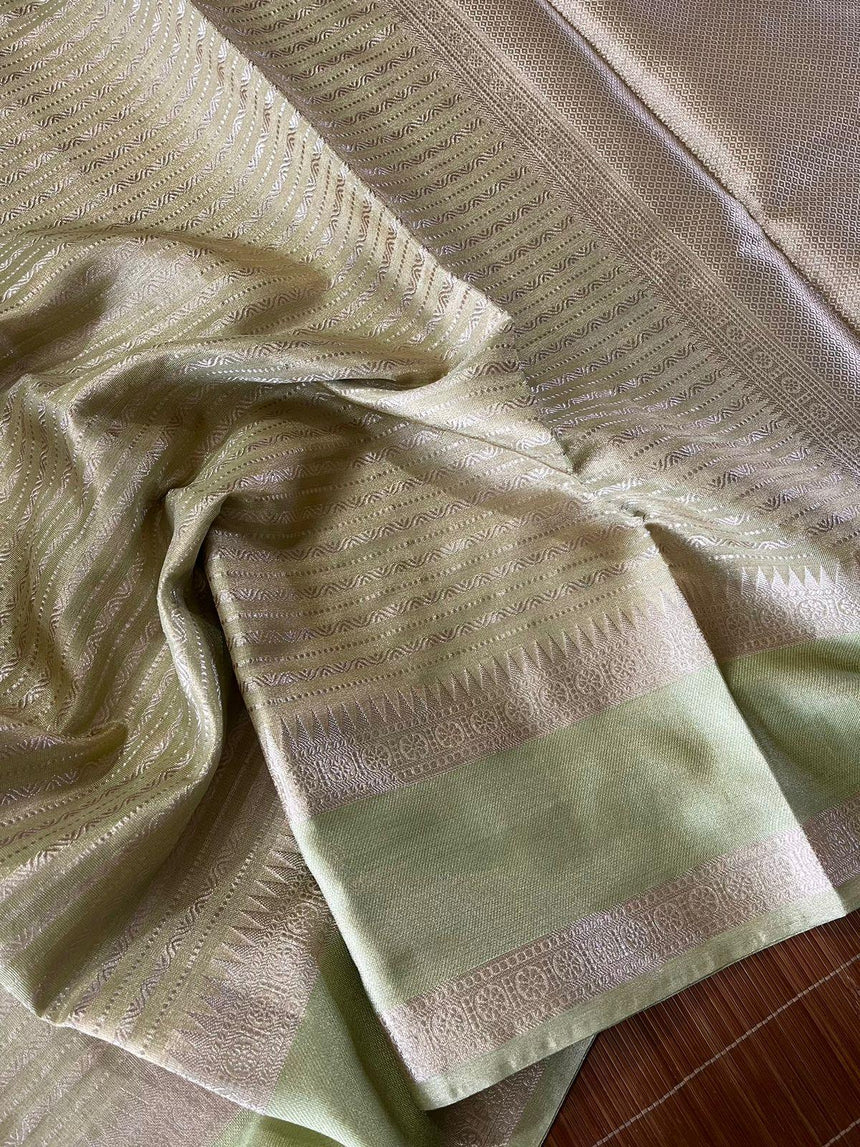 Light pista green with silver zari tissue banarasi silk saree - Tamal Boutique
