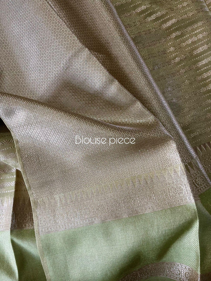 Light pista green with silver zari tissue banarasi silk saree - Tamal Boutique