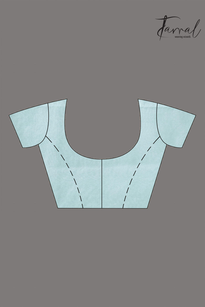 Light sea green zari work organza silk leafy banarasi handloom saree blouse