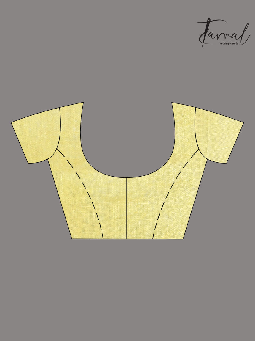 Light yellow with half golden zari pure linen handloom saree