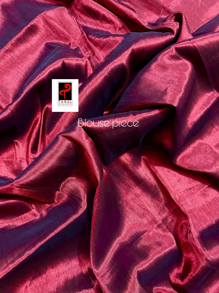 Maroon tissue handloom saree with blouse piece - Tamal Boutique