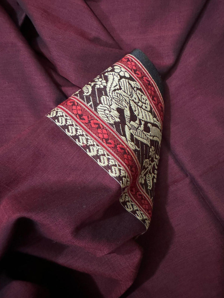Maroon cotton baluchari kurti with dupatta & pant set - Tamal Boutique