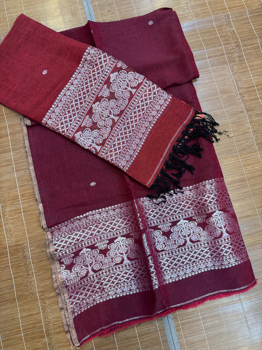 Maroon with silver zari work handloom Kurti & Dupatta set