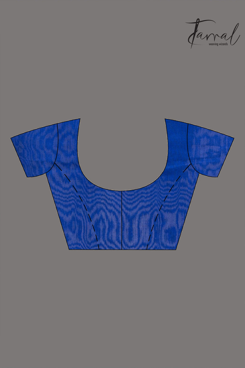 Matka Silk Handwoven Jamdani Saree with Blue Pallu blouse