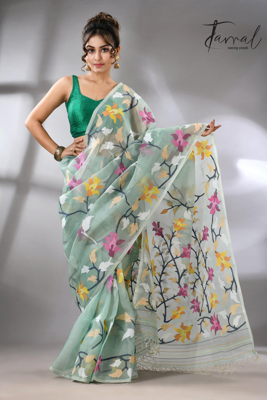 Mint_Green_Jamdani_Saree_with_Multicolor_Front