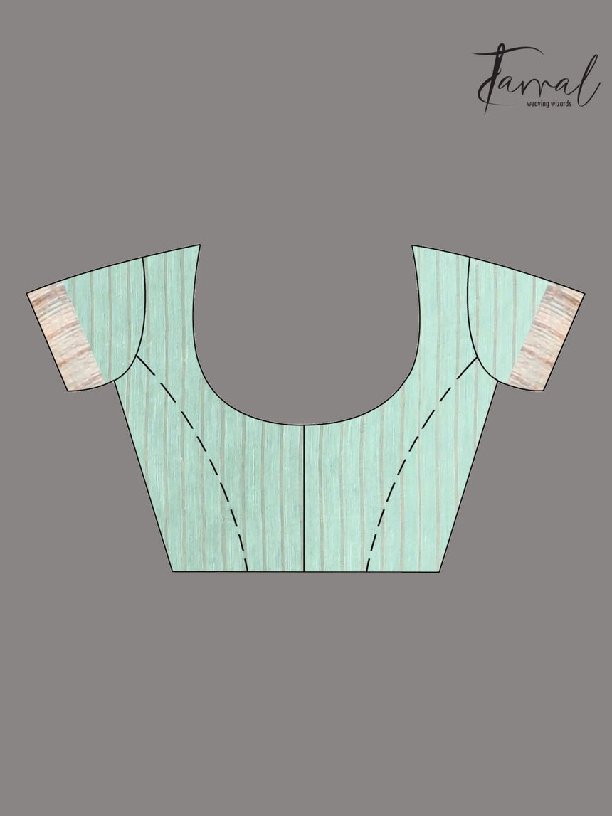 Mint green colour in the silk linen handwoven jamdani saree