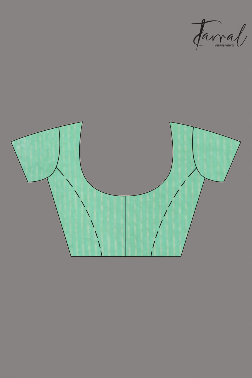 Mint green half silk & half linen handwoven jamdani saree - Tamal Boutique