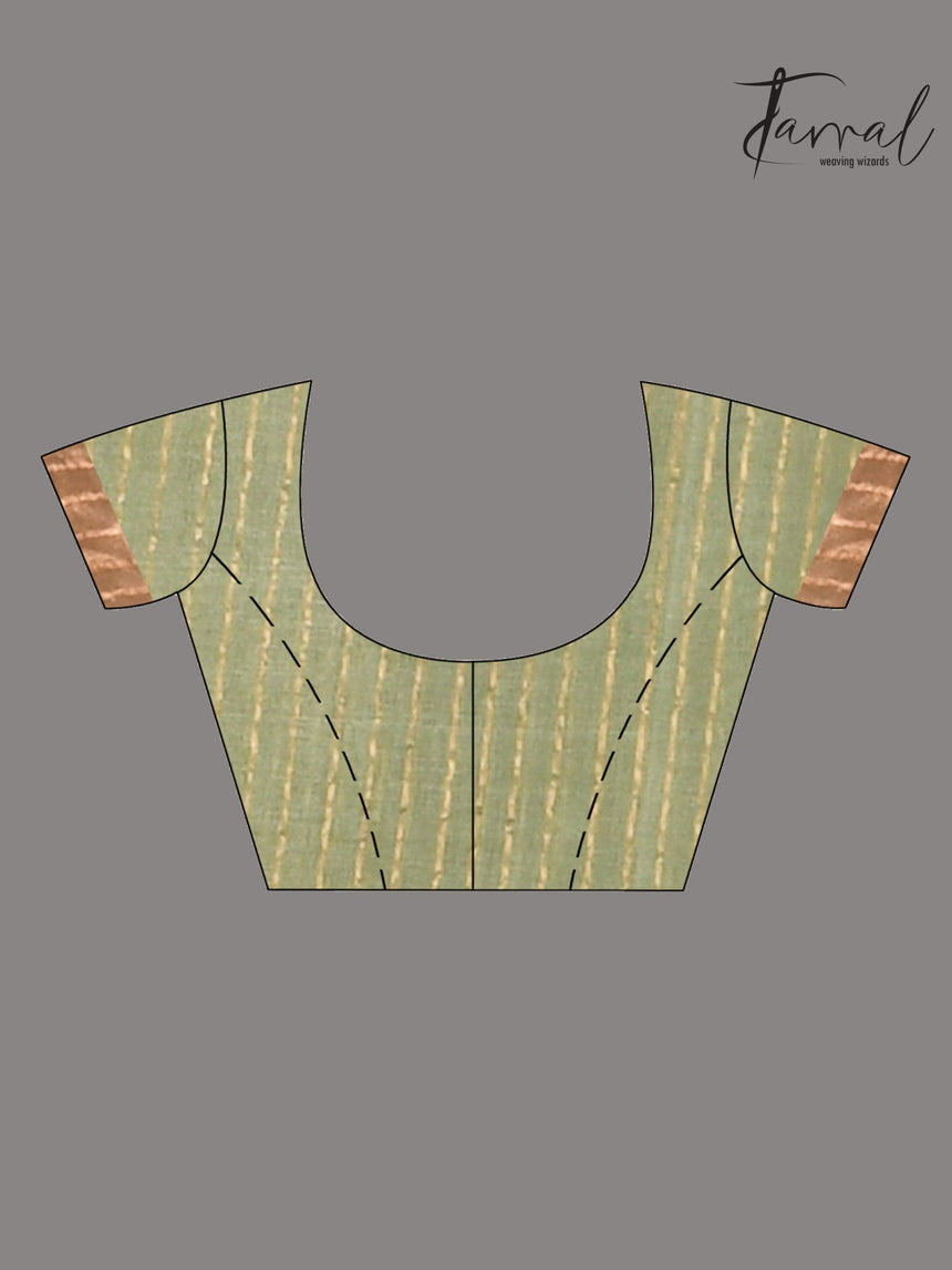 Moss Green Muslin Silk Handwoven Needle Work Jamdani Saree blouse