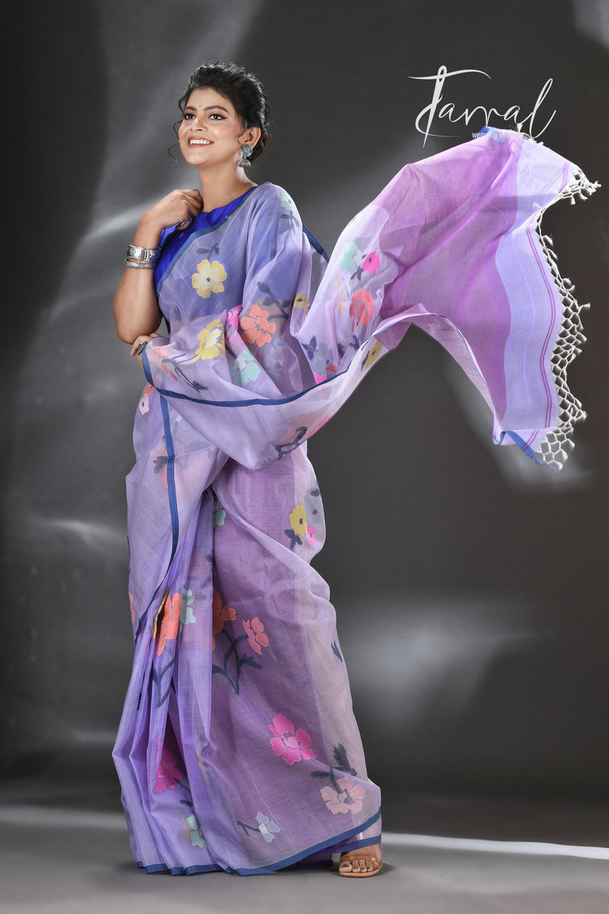 Neelambari Pushpa muslin silk handwoven jamdani saree full