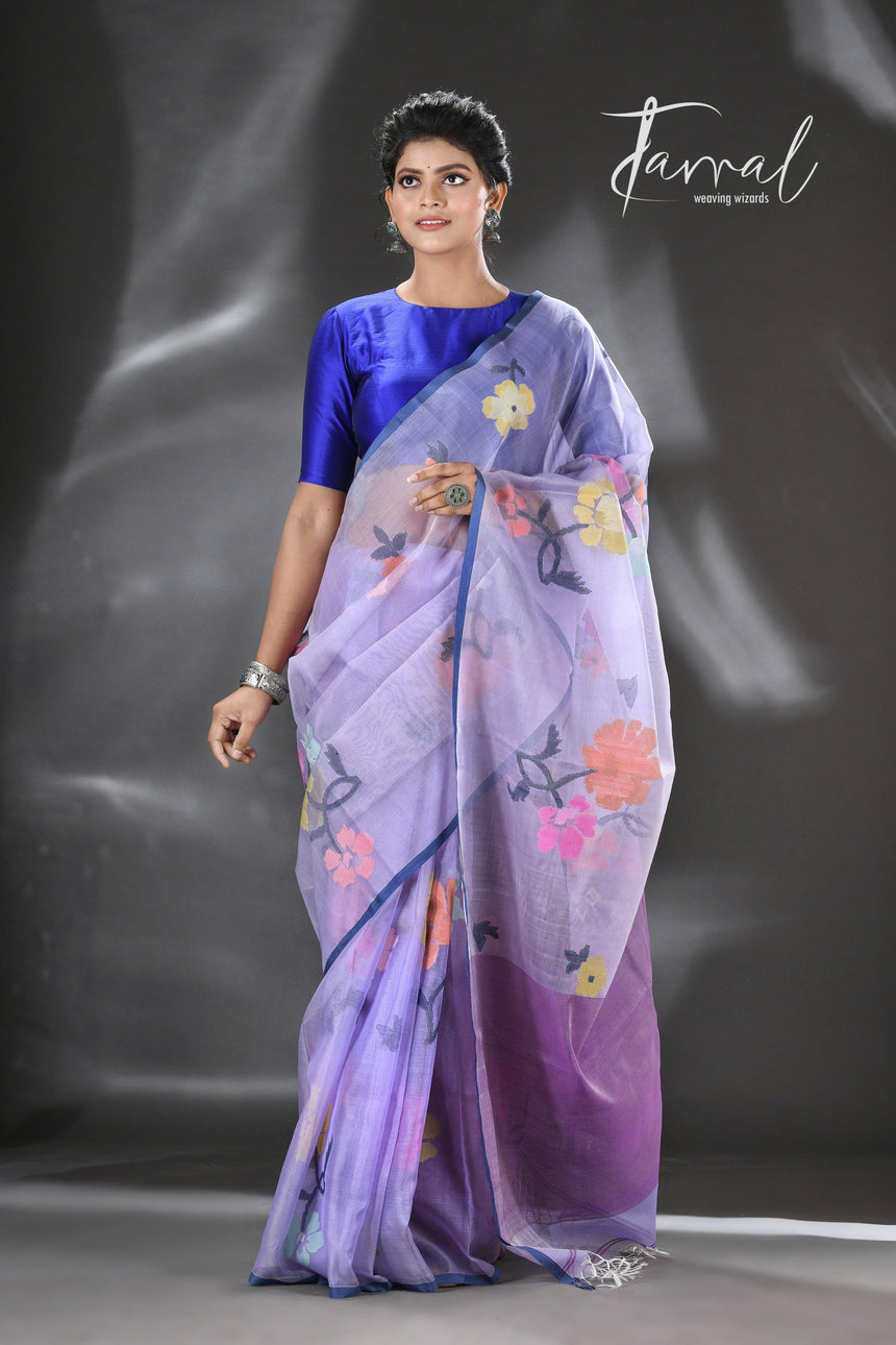 Neelambari Pushpa muslin silk handwoven jamdani saree full2