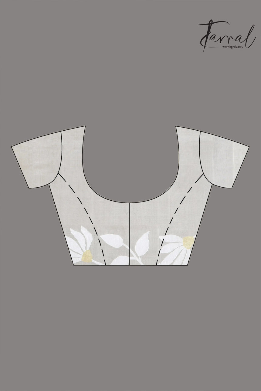 Off white self floral in handwoven muslin silk jamdani saree