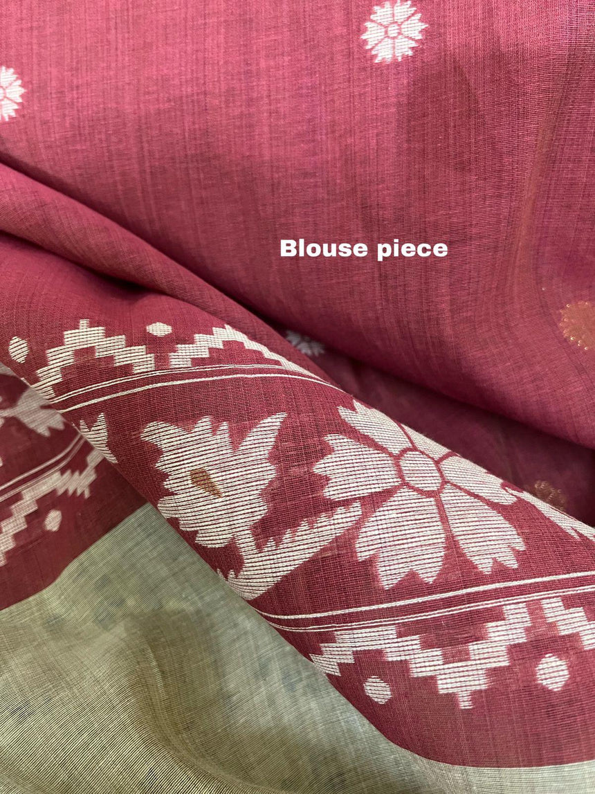 Light Beige with multiple pallu silk cotton handloom jamdani saree - Tamal Boutique