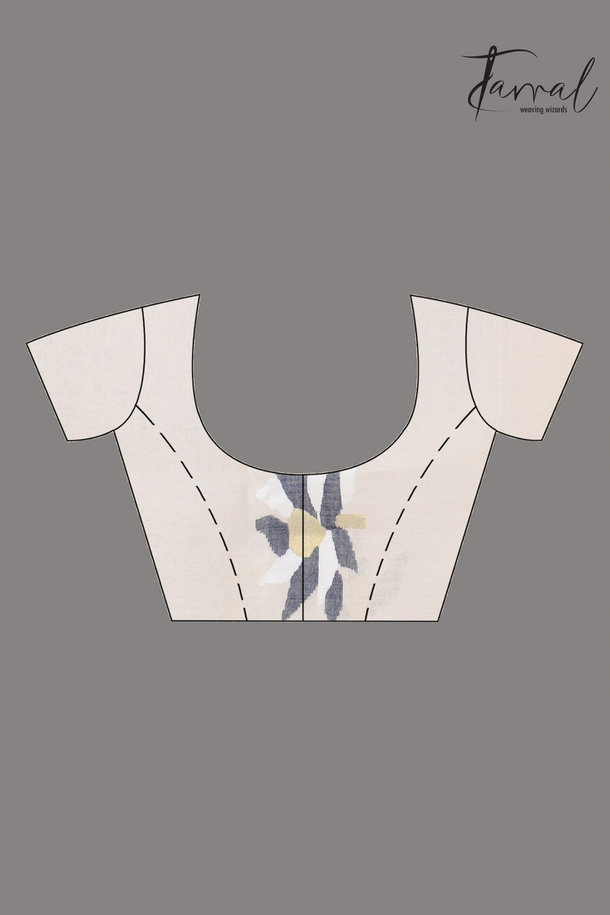 Offwhite Motifs Muslin Silk Jamdani Saree featuring Lotus bloue