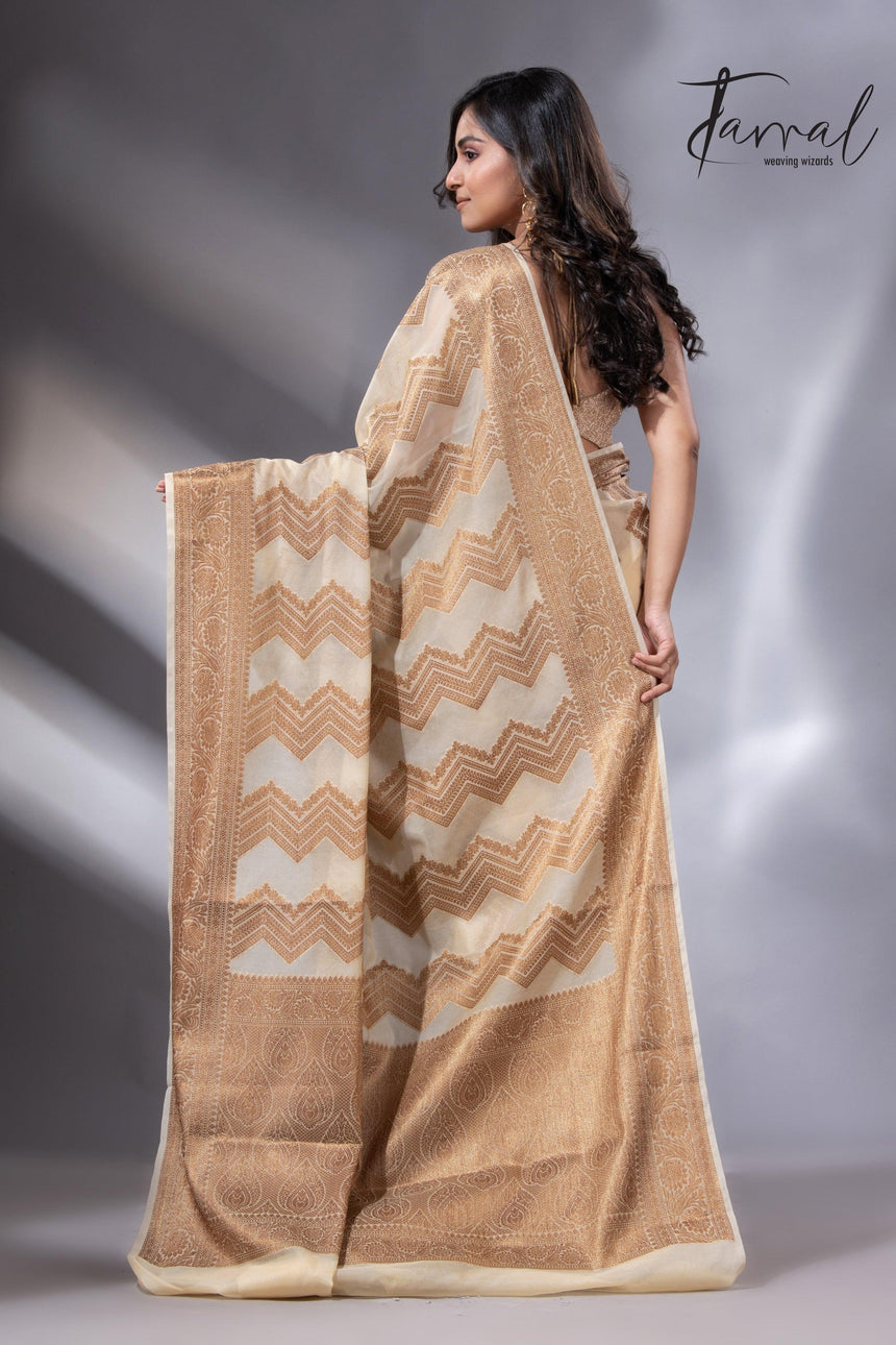 Offwhite colour with antic zari Banarasi silk handloom saree8