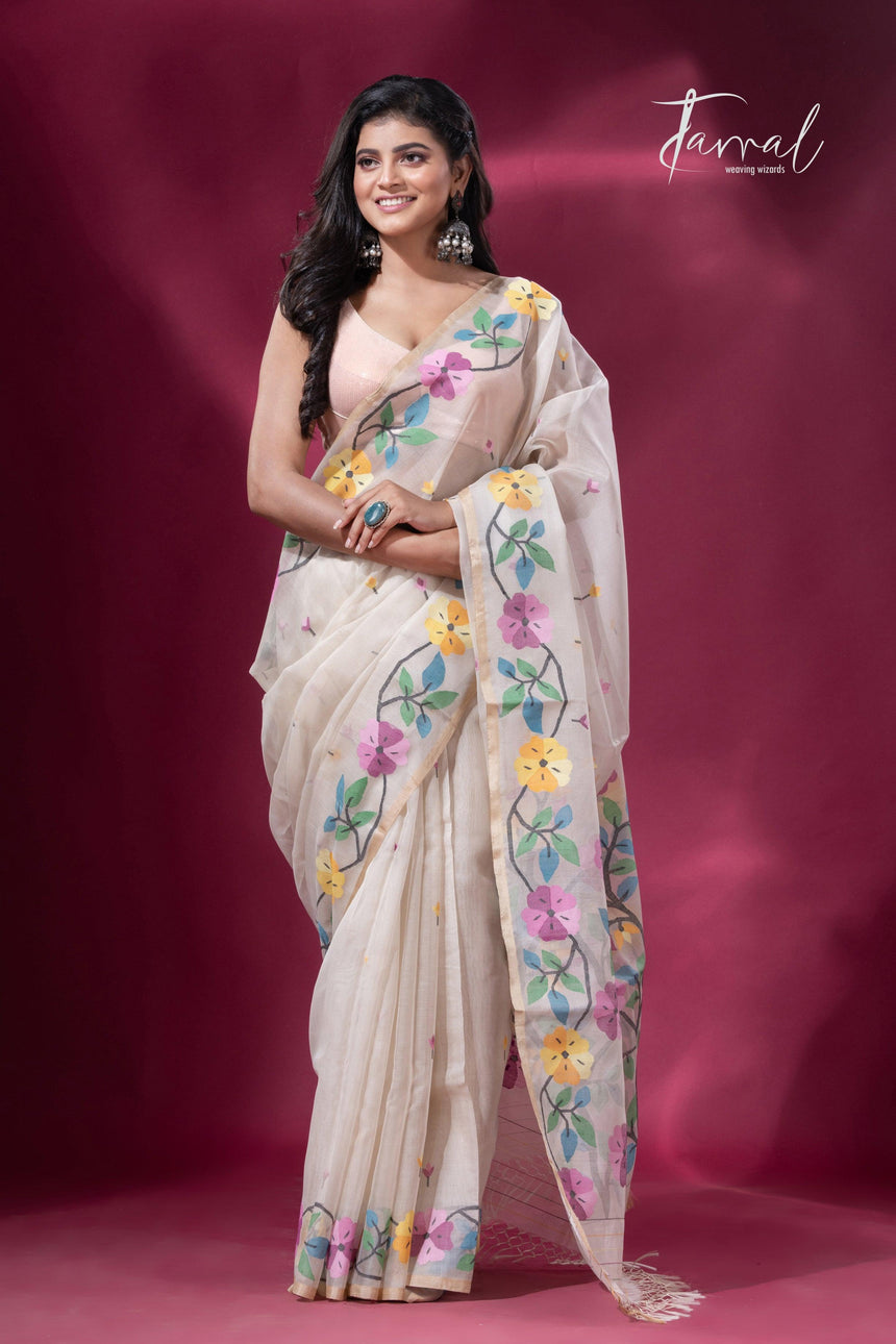 Offwhite floral elegance muslin silk handwoven jamdani saree3
