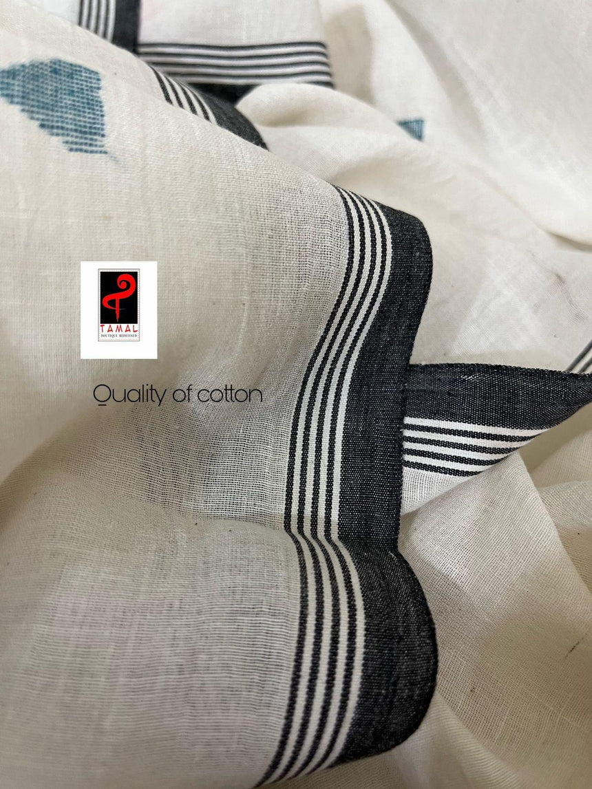 Offwhite with black border pure cotton handwoven jamdani saree